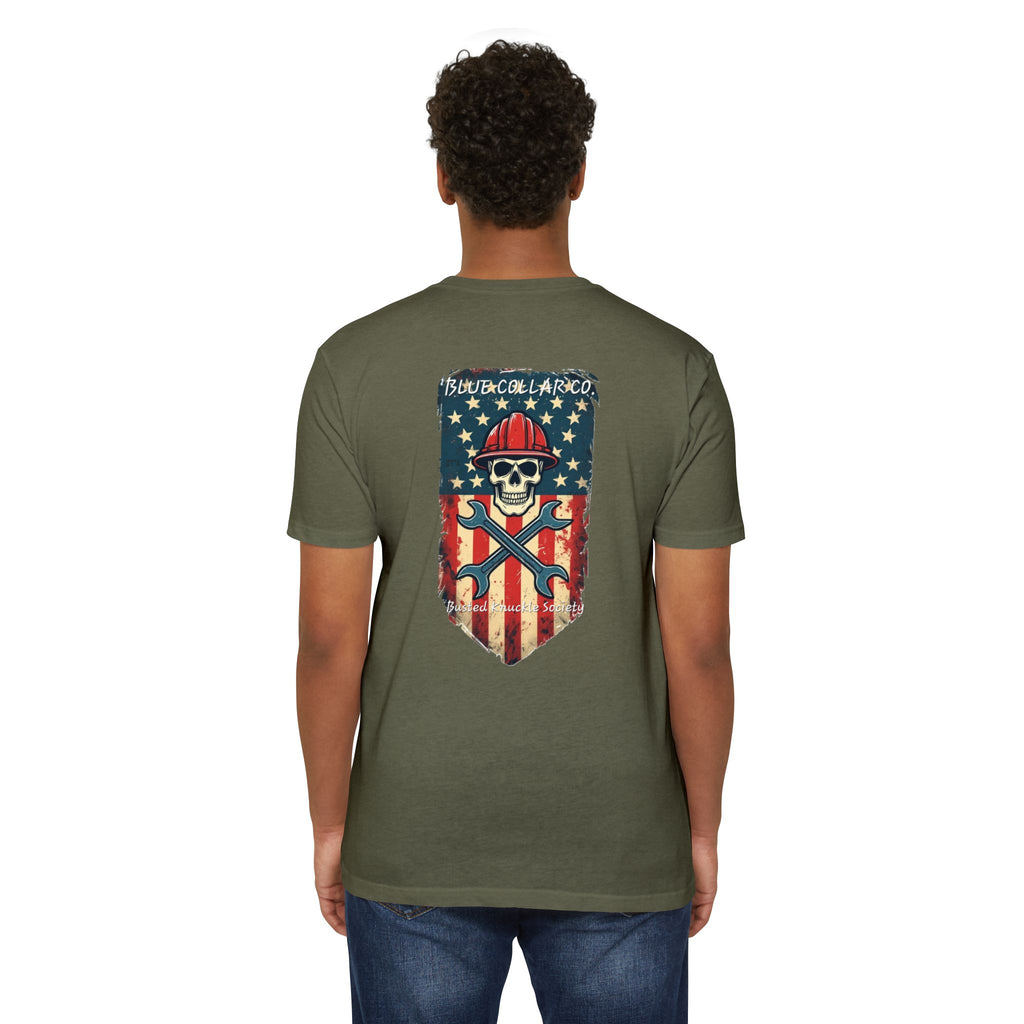 American Flag Skull Mechanic T-Shirt – Patriotic Wrench & Hard Hat Tee