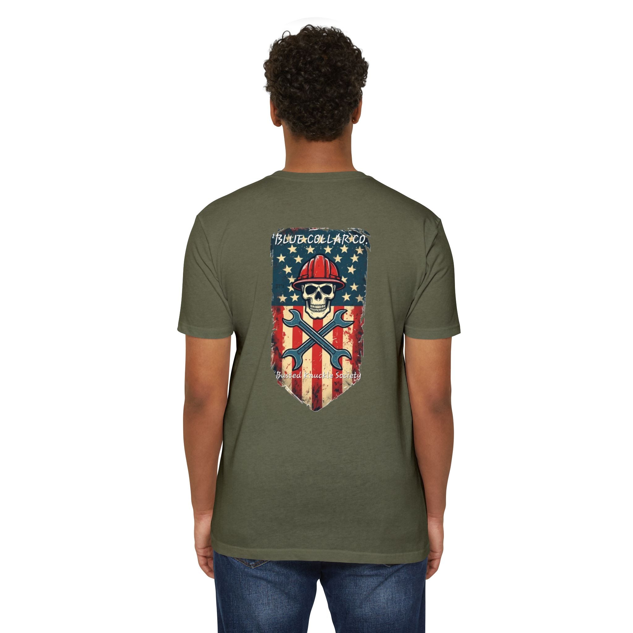 American Flag Skull Mechanic T-Shirt – Patriotic Wrench & Hard Hat Tee
