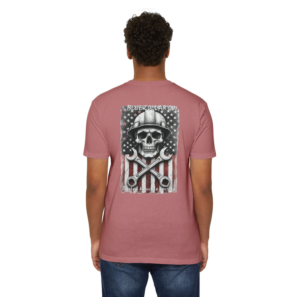 Mechanic Skull USA T-Shirt — Blue Collar Proud Worker Tee