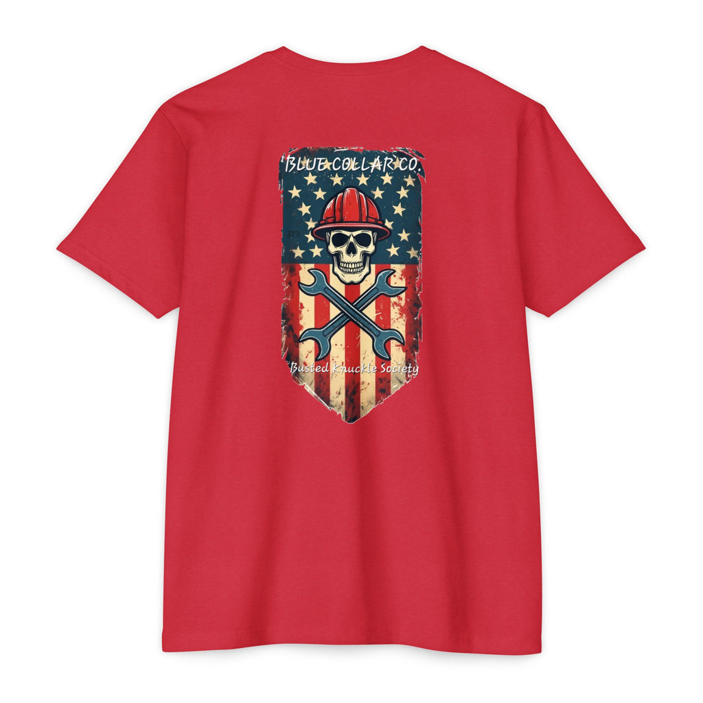 American Flag Skull Mechanic T-Shirt – Patriotic Wrench & Hard Hat Tee
