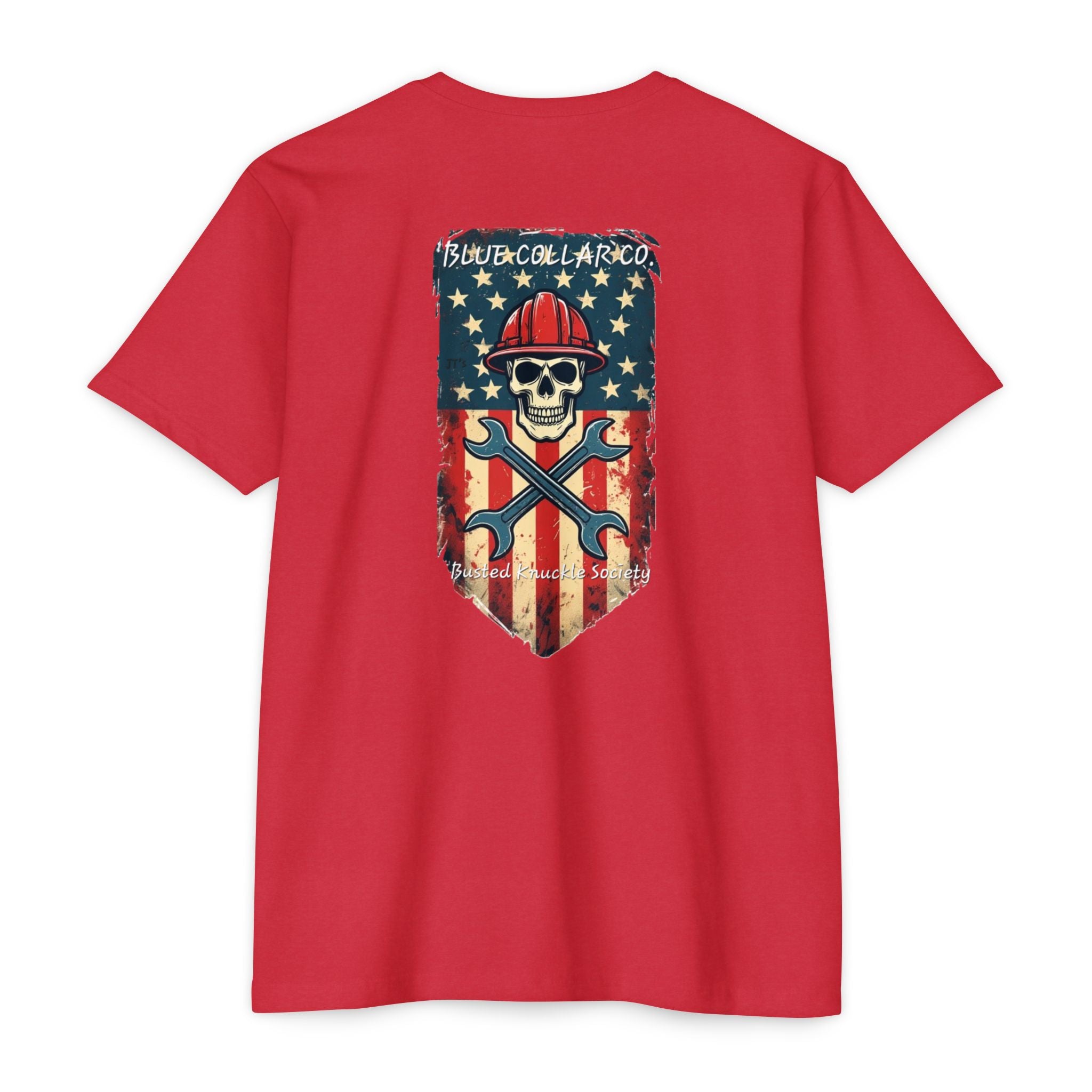 American Flag Skull Mechanic T-Shirt – Patriotic Wrench & Hard Hat Tee