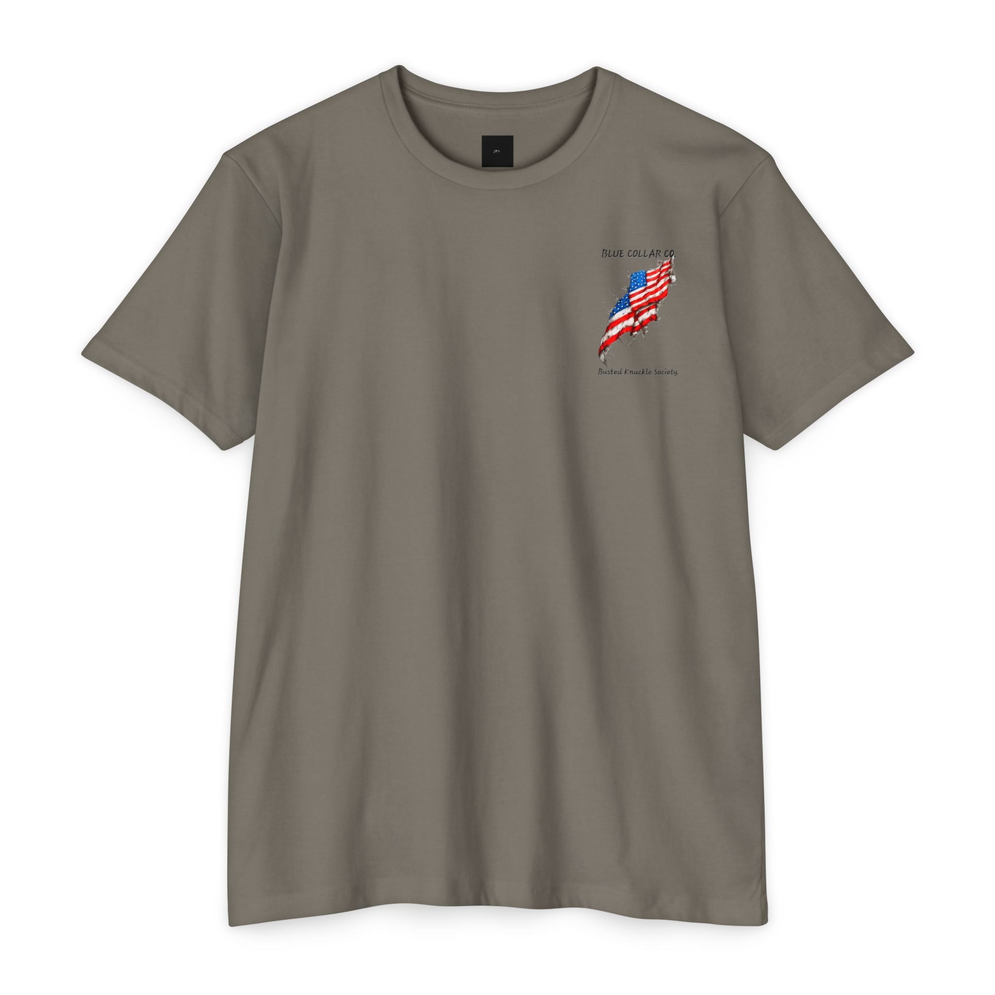 Mechanic Skull American Flag T-Shirt — "Blue Collar Co. Busted Knuckle Society"
