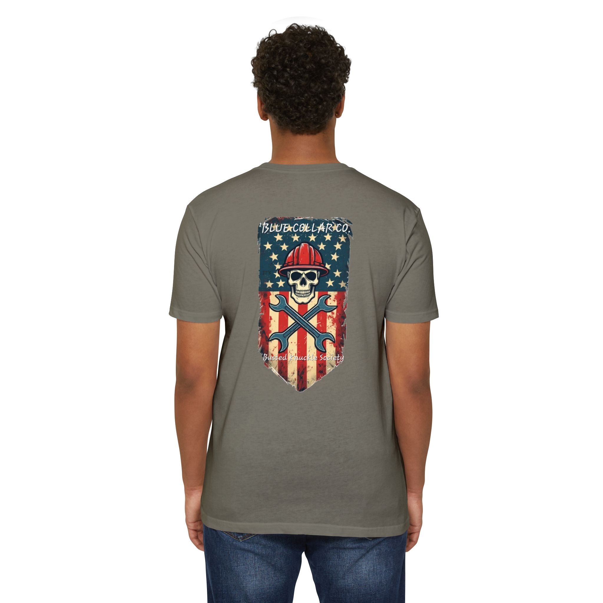 American Flag Skull Mechanic T-Shirt – Patriotic Wrench & Hard Hat Tee
