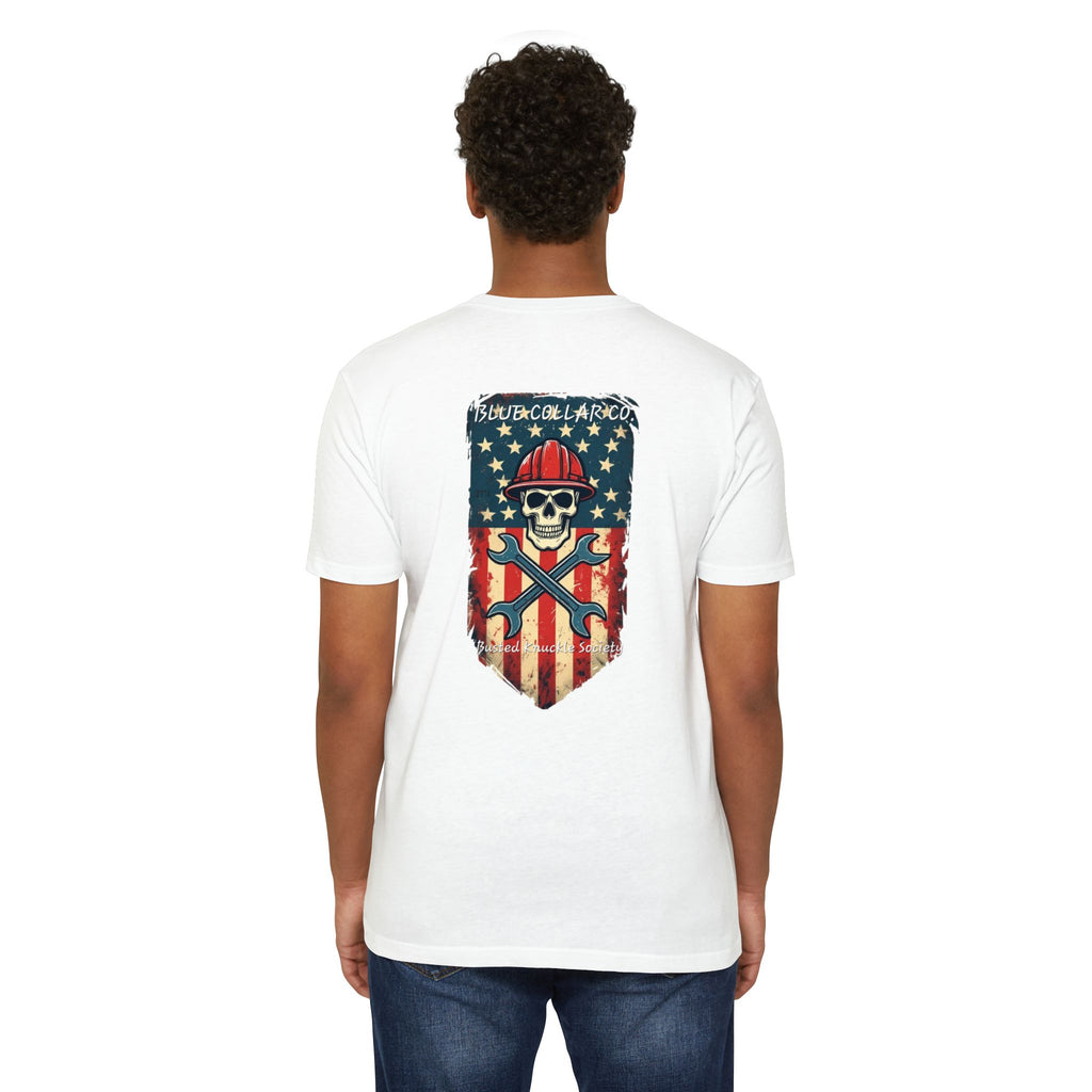 American Flag Skull Mechanic T-Shirt – Patriotic Wrench & Hard Hat Tee