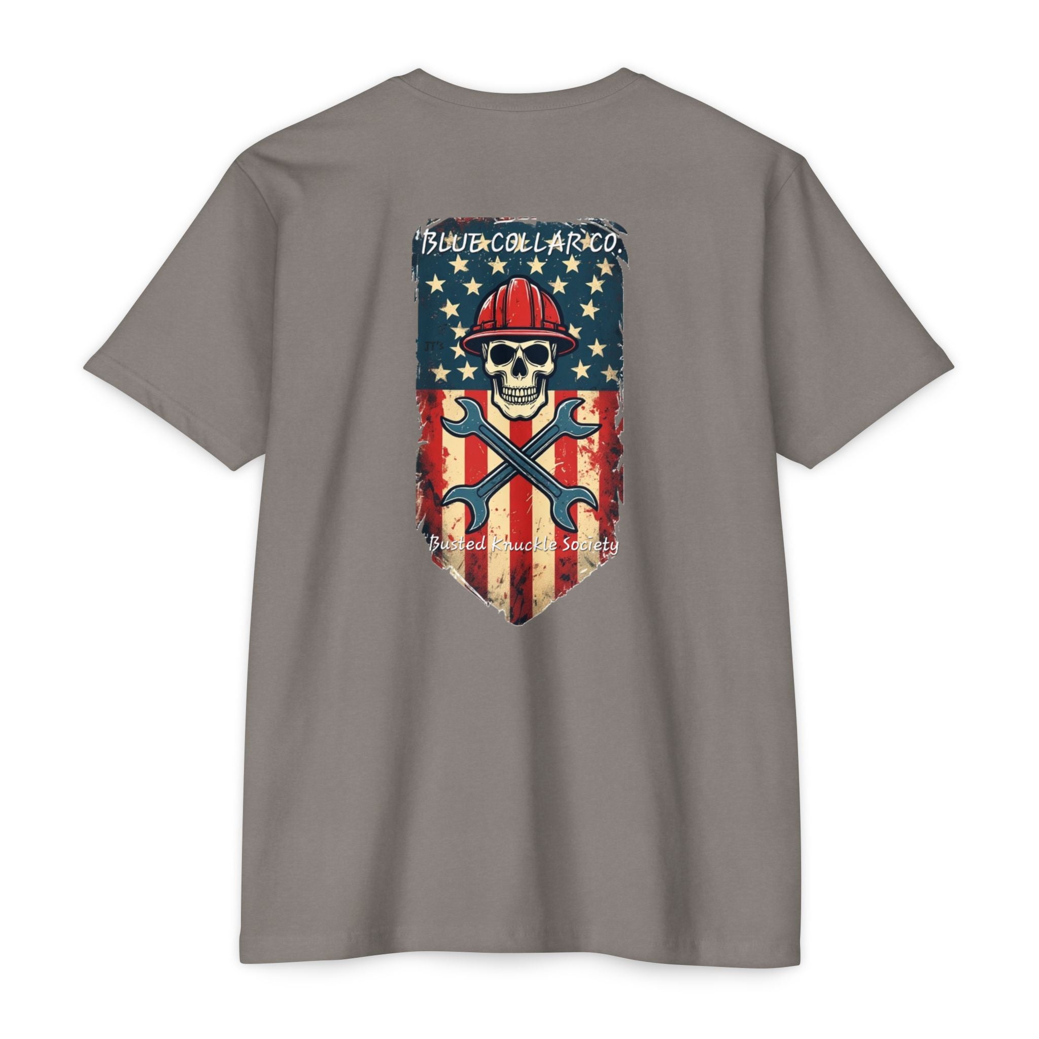 American Flag Skull Mechanic T-Shirt – Patriotic Wrench & Hard Hat Tee