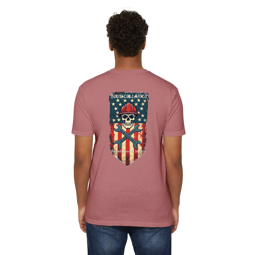 American Flag Skull Mechanic T-Shirt – Patriotic Wrench & Hard Hat Tee