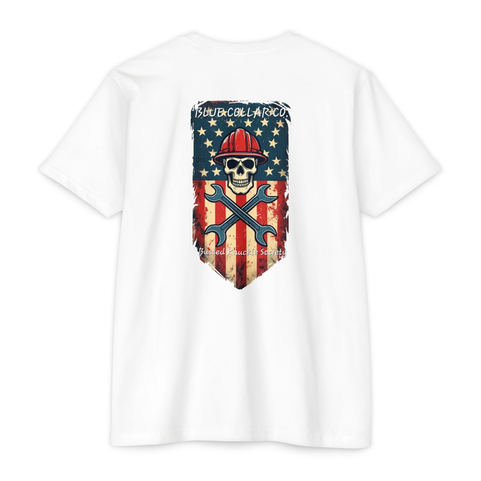 American Flag Skull Mechanic T-Shirt – Patriotic Wrench & Hard Hat Tee