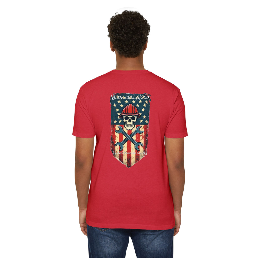 American Flag Skull Mechanic T-Shirt – Patriotic Wrench & Hard Hat Tee