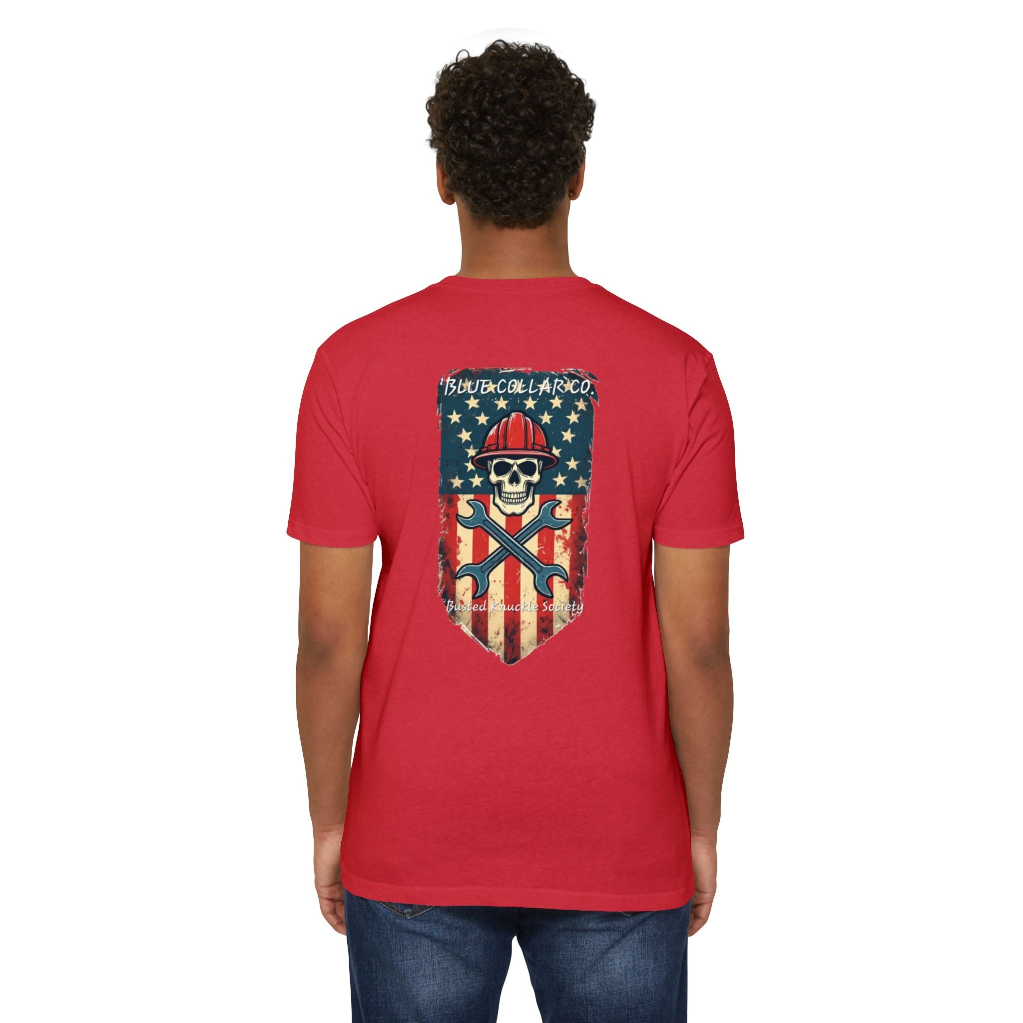 American Flag Skull Mechanic T-Shirt – Patriotic Wrench & Hard Hat Tee