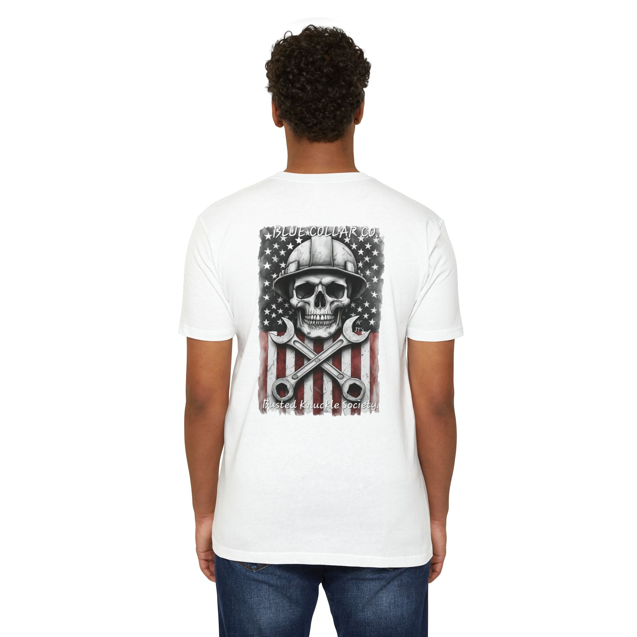Mechanic Skull USA T-Shirt — Blue Collar Proud Worker Tee