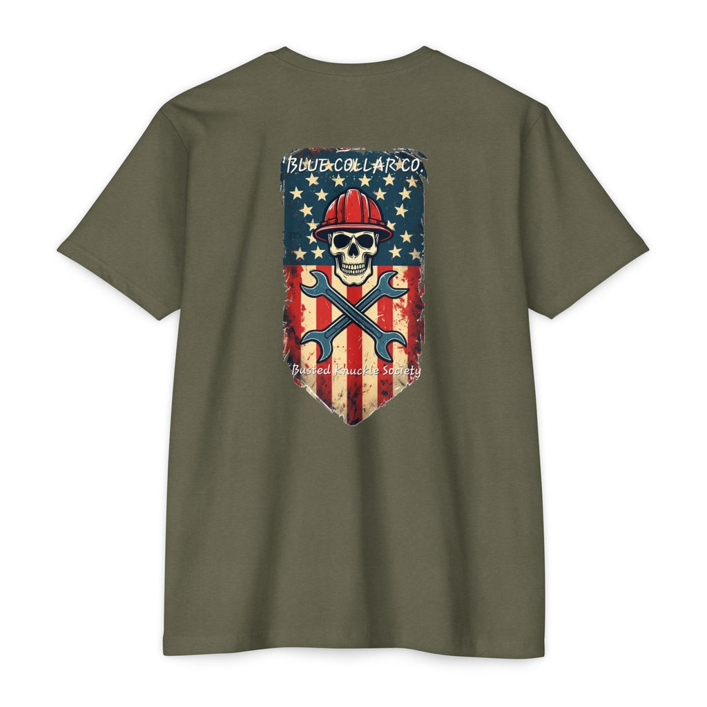 American Flag Skull Mechanic T-Shirt – Patriotic Wrench & Hard Hat Tee