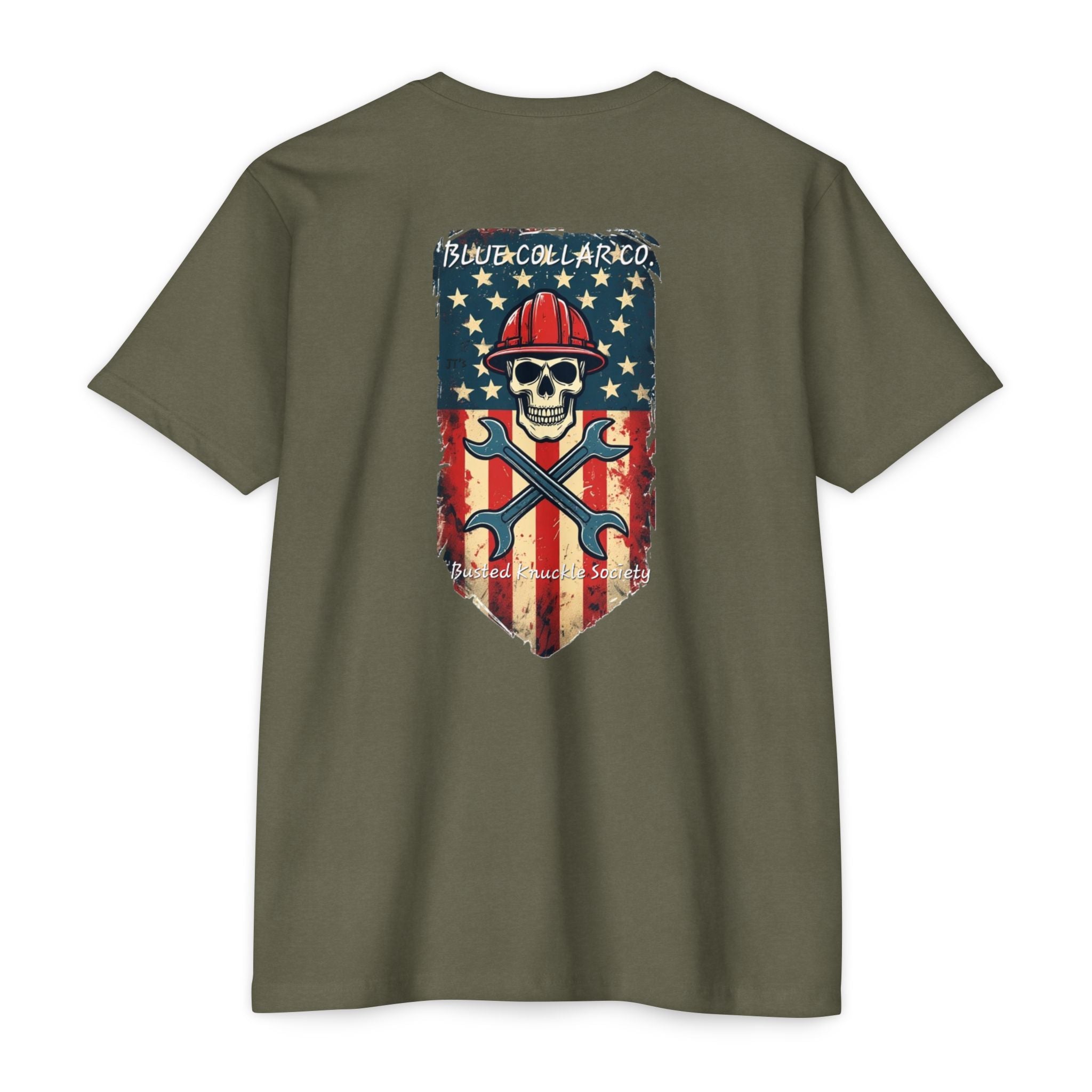 American Flag Skull Mechanic T-Shirt – Patriotic Wrench & Hard Hat Tee