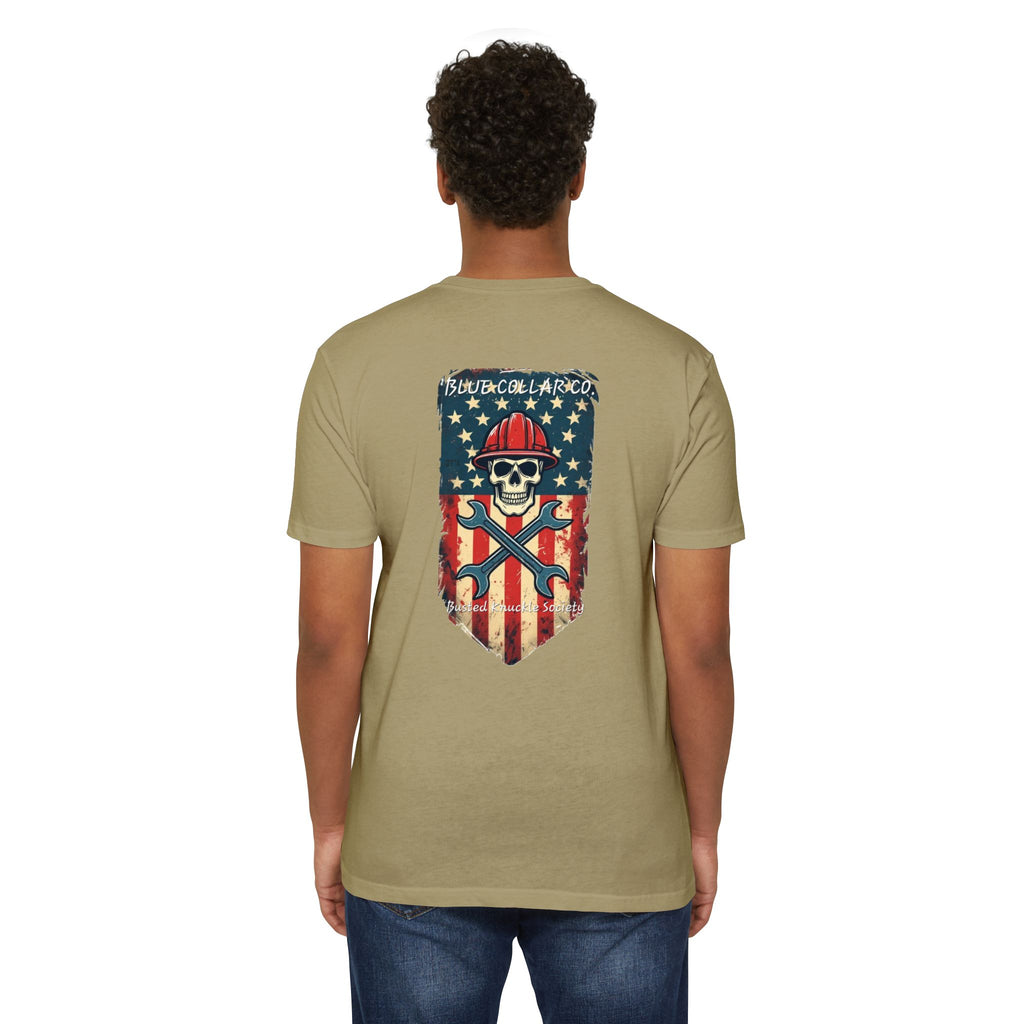 American Flag Skull Mechanic T-Shirt – Patriotic Wrench & Hard Hat Tee