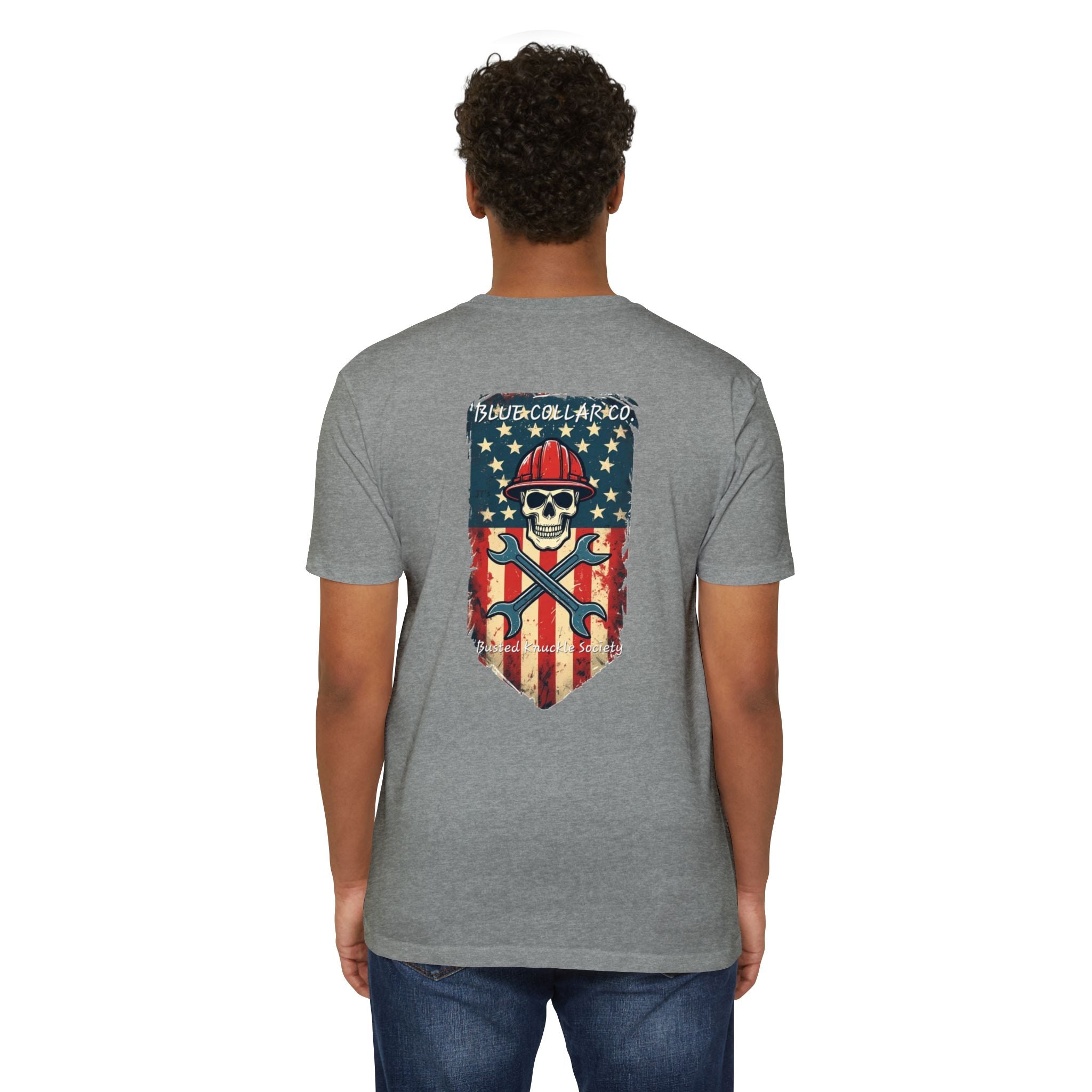 American Flag Skull Mechanic T-Shirt – Patriotic Wrench & Hard Hat Tee