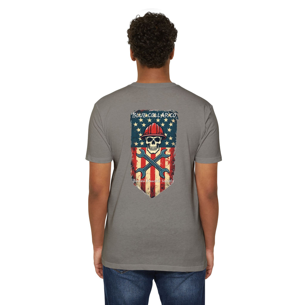 American Flag Skull Mechanic T-Shirt – Patriotic Wrench & Hard Hat Tee