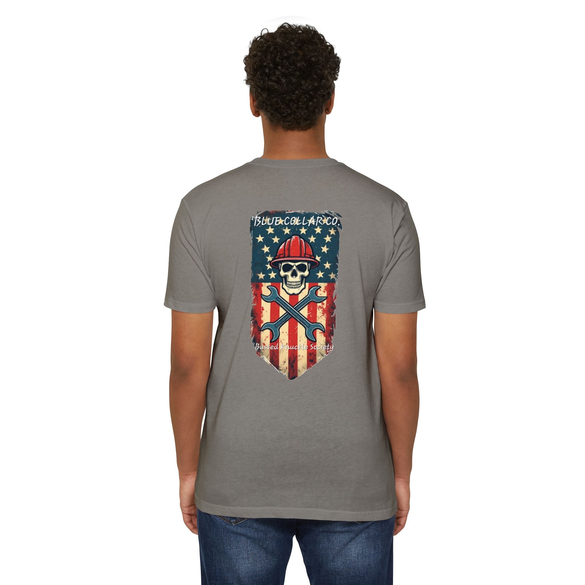 American Flag Skull Mechanic T-Shirt – Patriotic Wrench & Hard Hat Tee