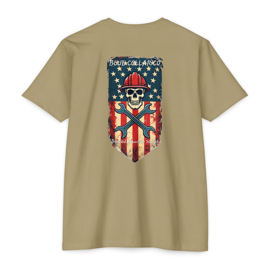 American Flag Skull Mechanic T-Shirt – Patriotic Wrench & Hard Hat Tee