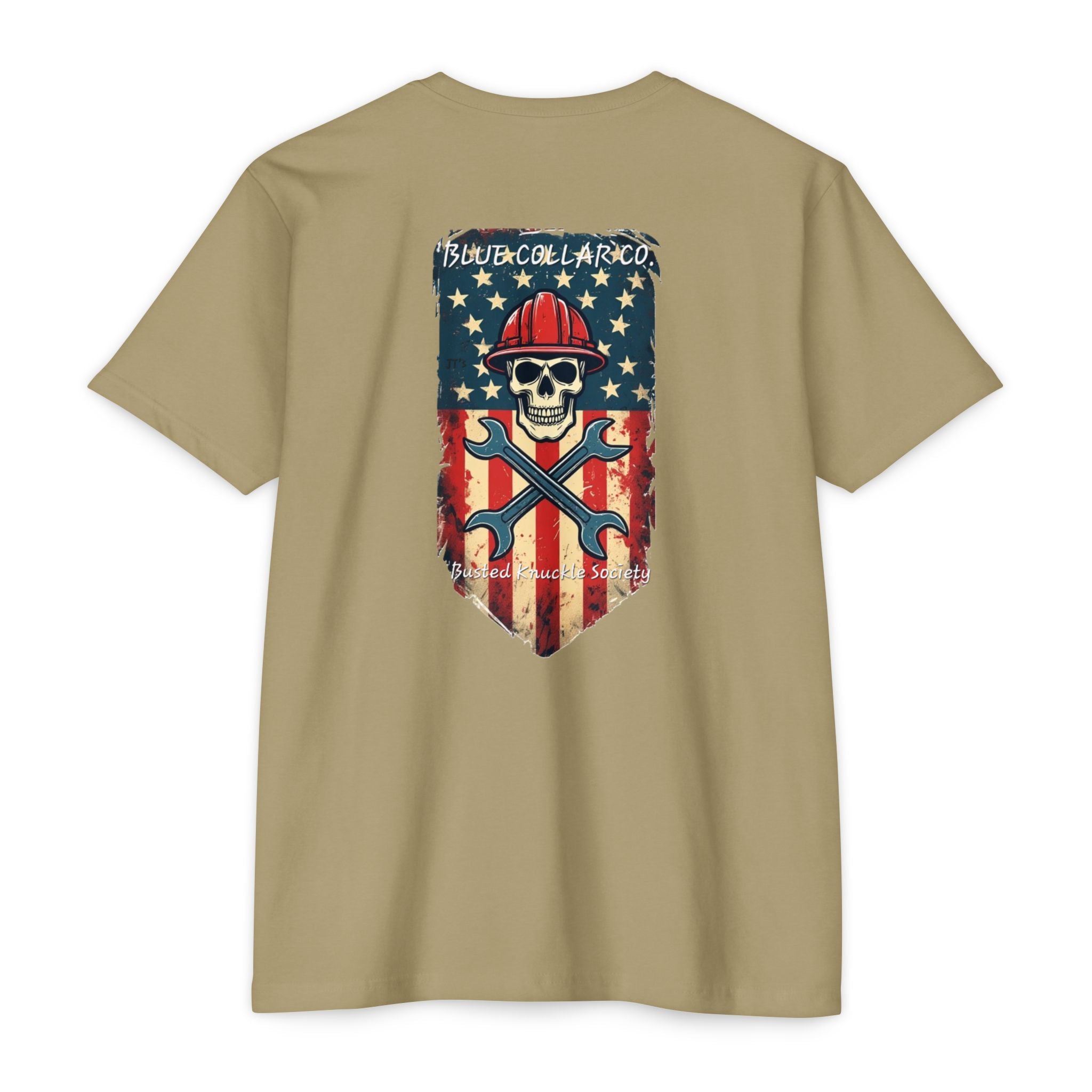 American Flag Skull Mechanic T-Shirt – Patriotic Wrench & Hard Hat Tee