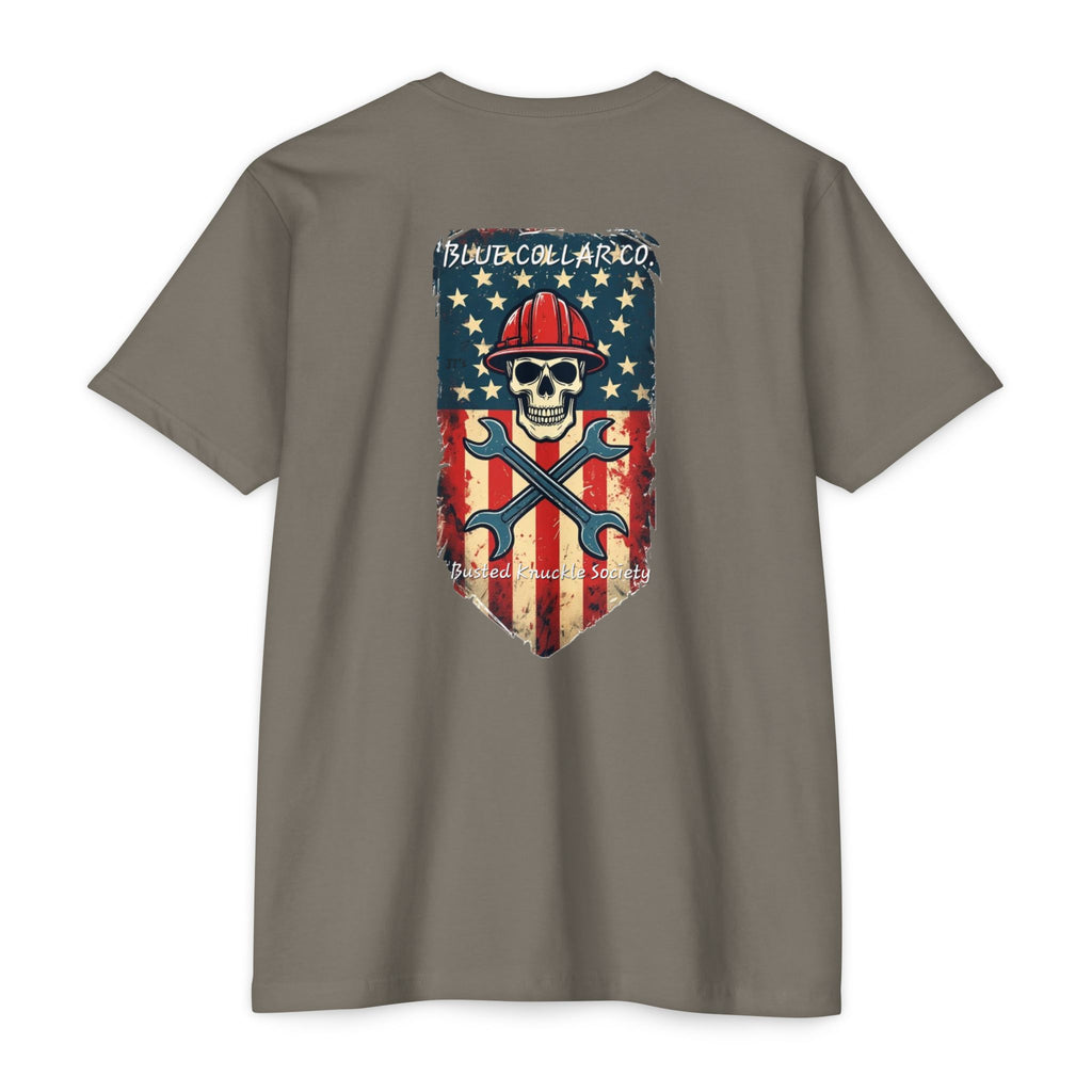 American Flag Skull Mechanic T-Shirt – Patriotic Wrench & Hard Hat Tee