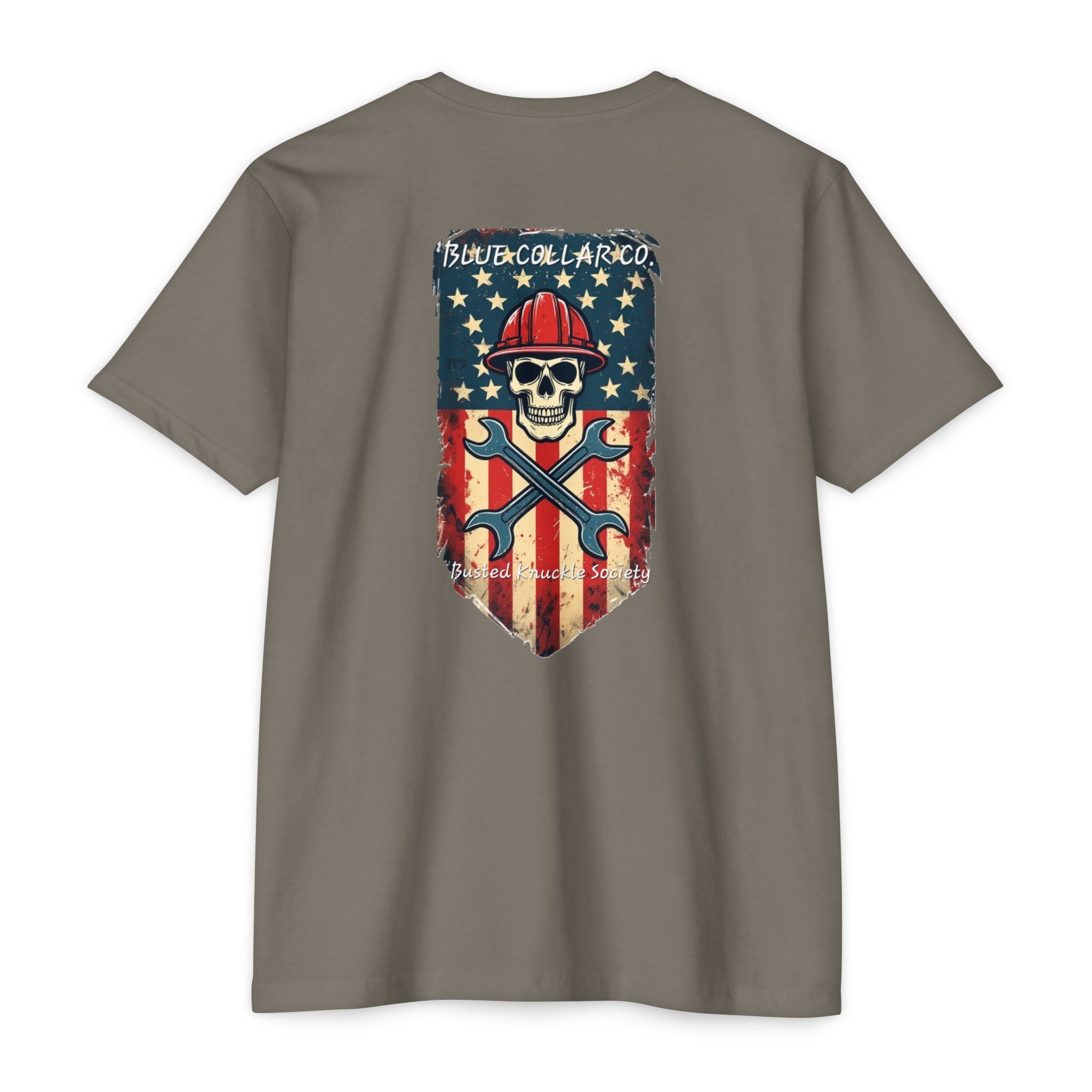 American Flag Skull Mechanic T-Shirt – Patriotic Wrench & Hard Hat Tee