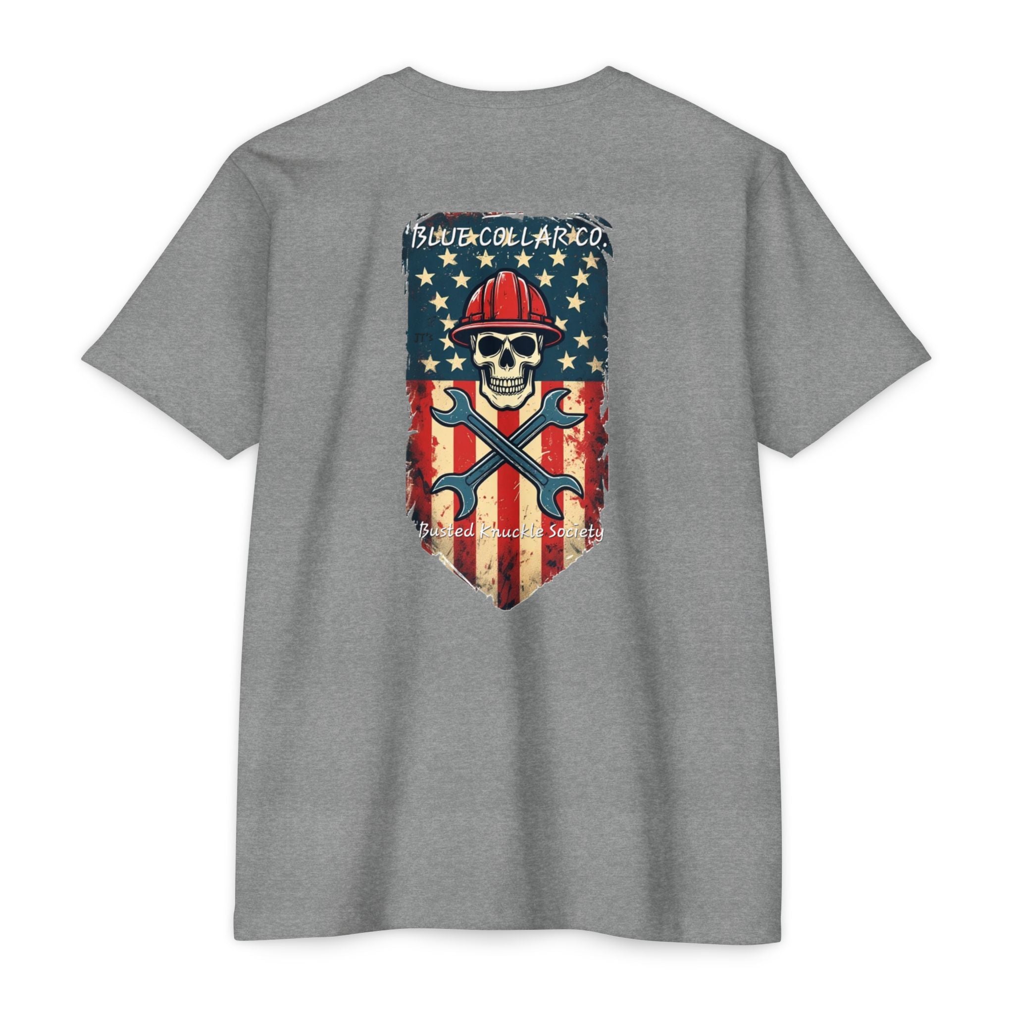 American Flag Skull Mechanic T-Shirt – Patriotic Wrench & Hard Hat Tee