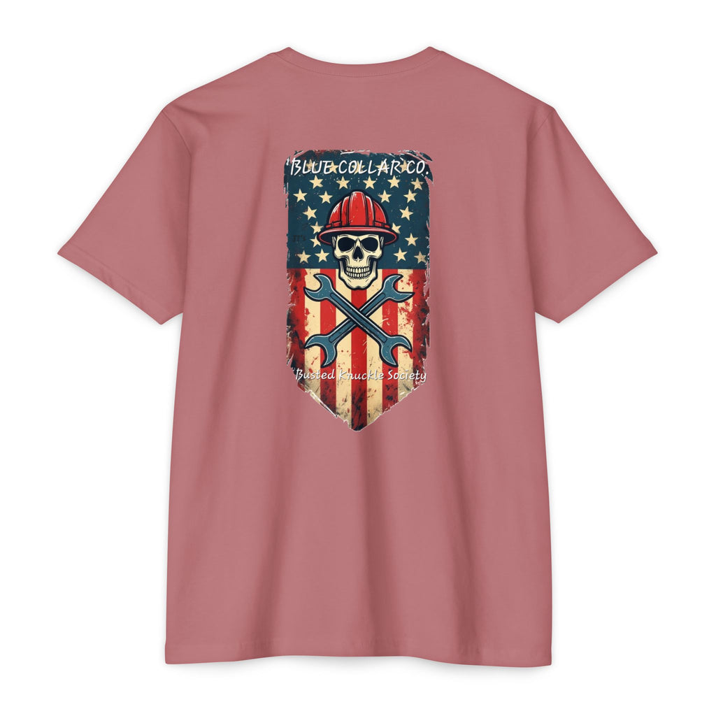American Flag Skull Mechanic T-Shirt – Patriotic Wrench & Hard Hat Tee