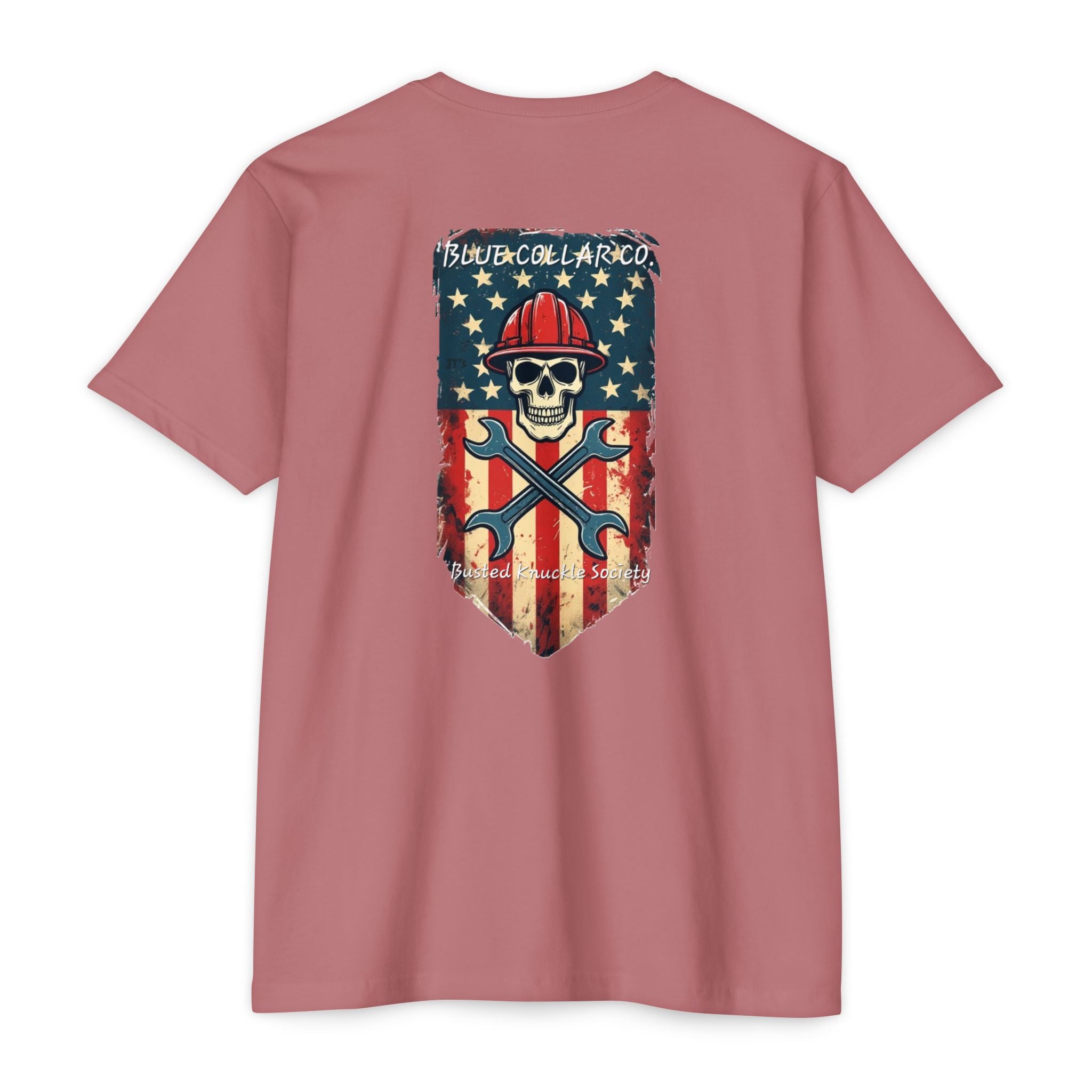 American Flag Skull Mechanic T-Shirt – Patriotic Wrench & Hard Hat Tee
