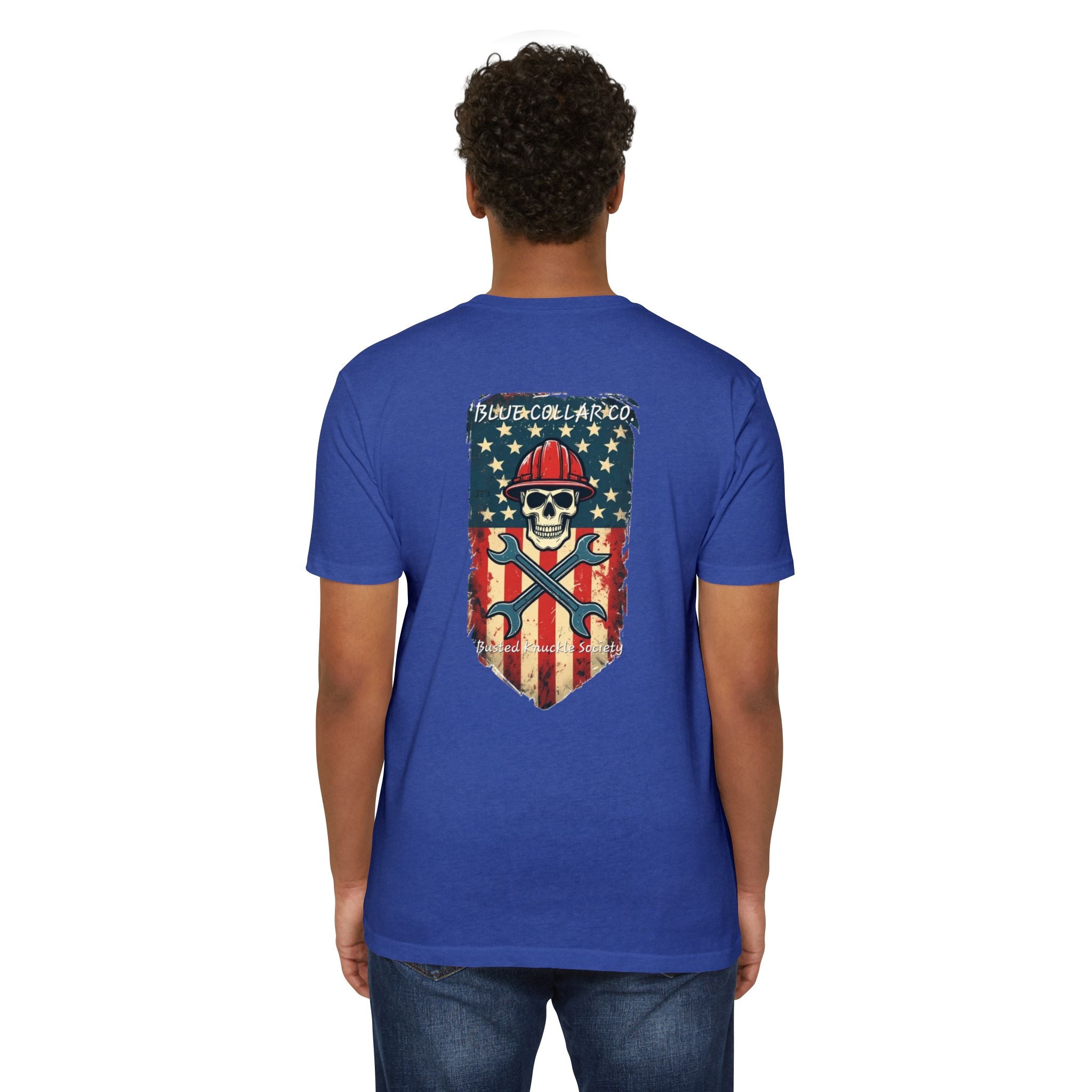 American Flag Skull Mechanic T-Shirt – Patriotic Wrench & Hard Hat Tee